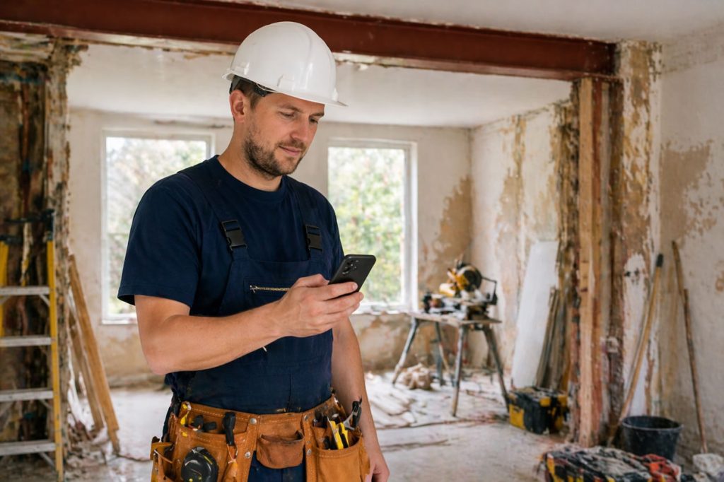 tradesman getting job leads on his phone app