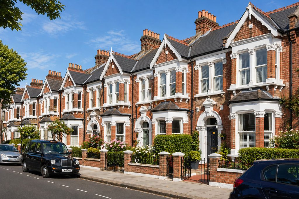 well maintained UK street with Victorian terraced houses